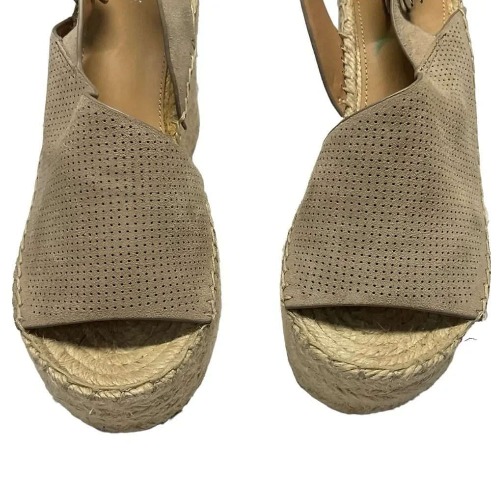 Marc Fisher Landela Tan Leather  D'Orsay Espadrille Wedge Sandals Size 8